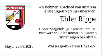 Traueranzeige von Ehler Rippe von SYK