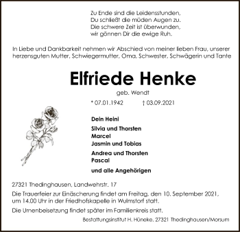 Traueranzeige von Elfriede Henke von SYK