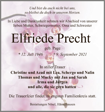 Traueranzeige von Elfriede Precht von SYK