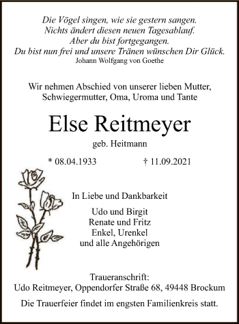 Traueranzeige von Else Reitmeyer von SYK