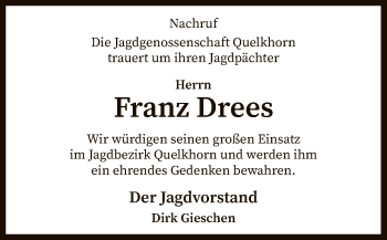 Traueranzeige von Franz Drees von SYK