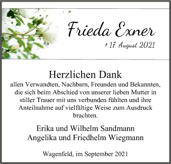 Traueranzeige von Frieda Exner von SYK