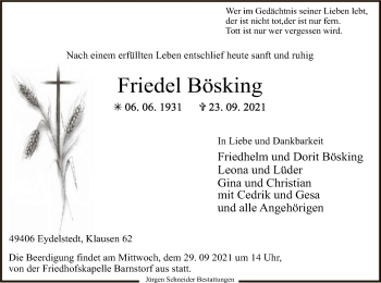 Traueranzeige von Friedel Bösking von SYK