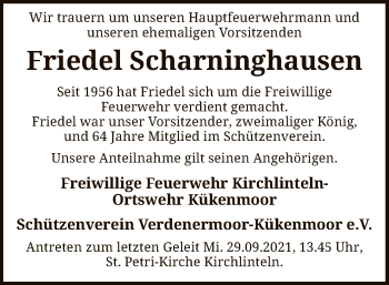 Traueranzeige von Friedel Scharninghausen von SYK