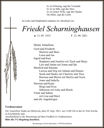 Traueranzeige von Friedel Scharninghausen von SYK