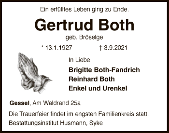 Traueranzeige von Gertrud Both von SYK