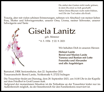 Traueranzeige von Gisela Lanitz von SYK