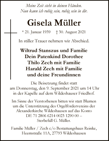 Traueranzeige von Gisela Müller von SYK