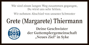 Traueranzeige von Grete Thiermann von SYK