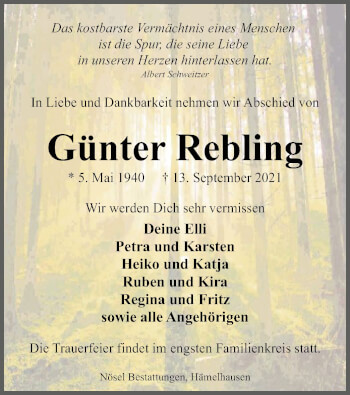 Traueranzeige von Günter Rebling von SYK