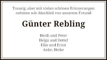 Traueranzeige von Günter Rebling von SYK