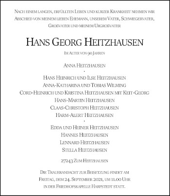 Traueranzeige von Hans-Georg Heitzhausen von SYK