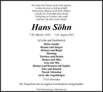 Traueranzeige von Hans Söhn von SYK