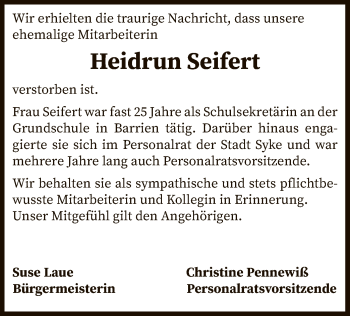 Traueranzeige von Heidrun Seifert von SYK