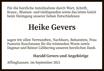 Traueranzeige von Heike Gevers von SYK