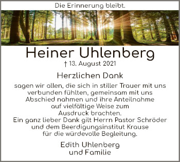 Traueranzeige von Heiner Uhlenberg von SYK