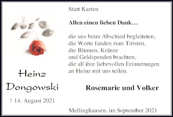 Traueranzeige von Heinz Dongowski von SYK