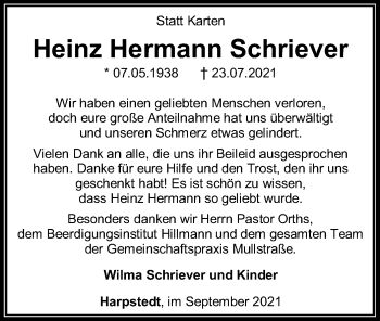 Traueranzeige von Heinz Hermann Schriever von SYK