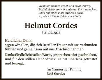 Traueranzeige von Helmut Cordes von SYK