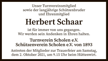 Traueranzeige von Herbert Schaar von SYK