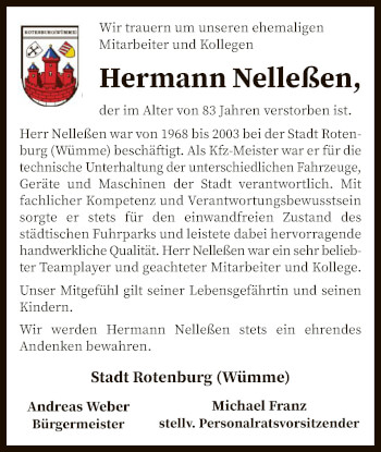 Traueranzeige von Hermann Nelleßen von SYK