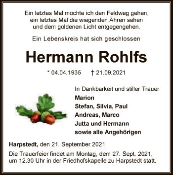 Traueranzeige von Hermann Rohlfs von SYK