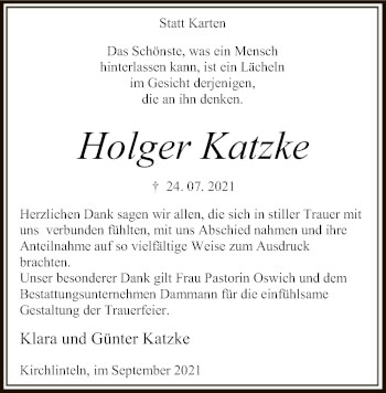 Traueranzeige von Holger Katzke von SYK