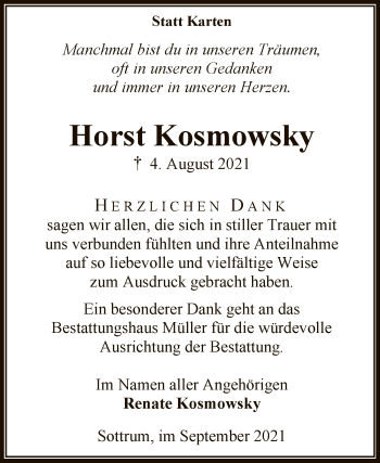 Traueranzeige von Horst Kosmowsky von SYK