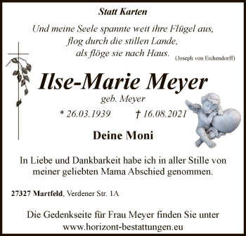 Traueranzeige von Ilse-Marie Meyer von SYK