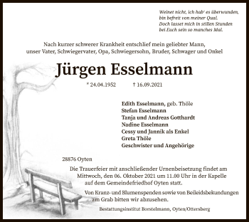 Traueranzeige von Jürgen Esselmann von SYK