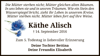 Traueranzeige von Käthe Alisch von SYK