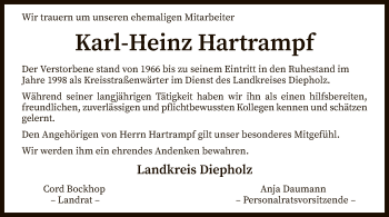 Traueranzeige von Karl-Heinz Hartrampf von SYK