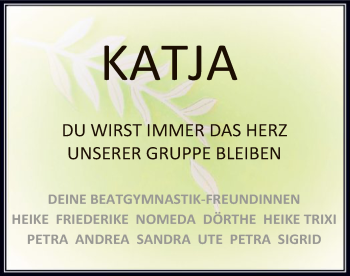 Traueranzeige von Katja  von SYK