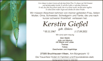 Traueranzeige von Kerstin Gießel von SYK