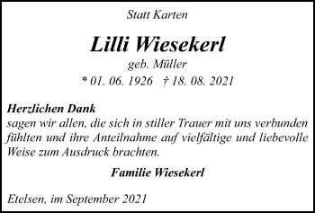 Traueranzeige von Lilli Wiesekerl von SYK