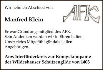 Traueranzeige von Manfred Klein von SYK