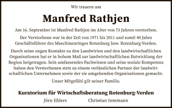 Traueranzeige von Manfred Rathjen von SYK