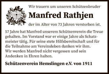 Traueranzeige von Manfred Rathjen von SYK