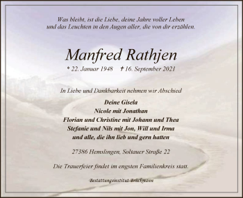 Traueranzeige von Manfred Rathjen von SYK