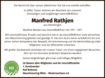 Traueranzeige von Manfred Rathjen von SYK