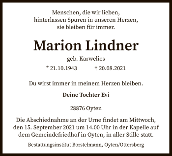 Traueranzeige von Marion Lindner von SYK