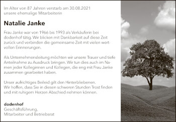 Traueranzeige von Natalie Janke von SYK