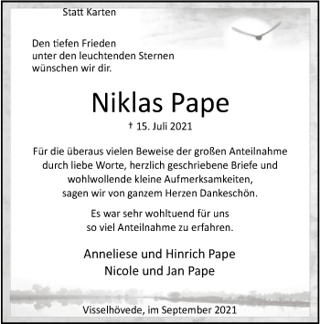 Traueranzeige von Niklas Pape von SYK