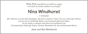 Traueranzeige von Nina Windhorst von SYK