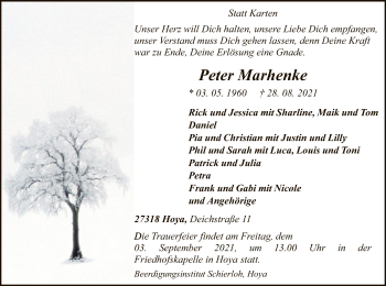 Traueranzeige von Peter Marhenke von SYK