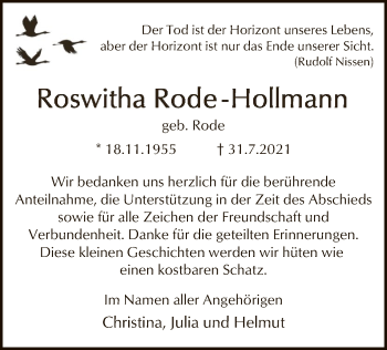 Traueranzeige von Roswitha Rode-Hollmann