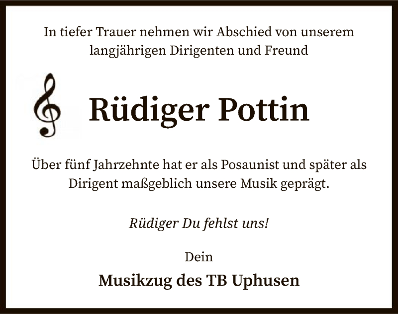  Traueranzeige für Rüdiger Pottin vom 04.09.2021 aus SYK