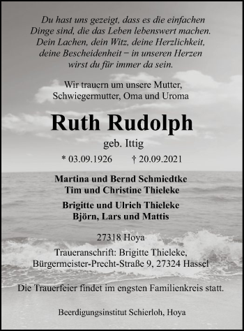 Traueranzeige von Ruth Rudolph von SYK