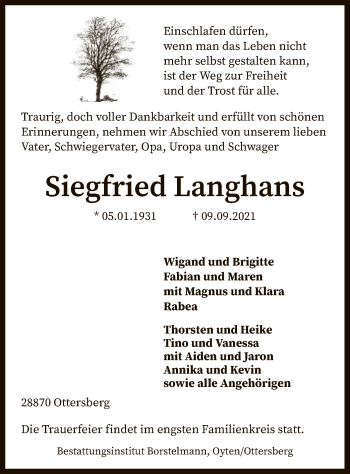 Traueranzeige von Siegfried Langhans von SYK