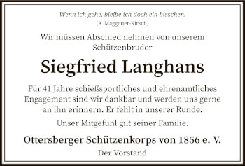 Traueranzeige von Siegfried Langhans von SYK